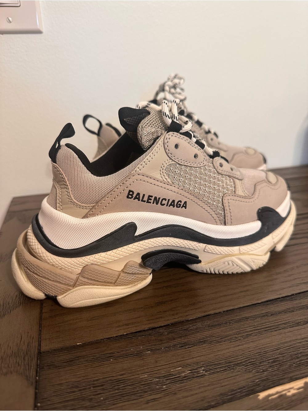 Balenciaga Women's Beige and Black Triple S Sneaker